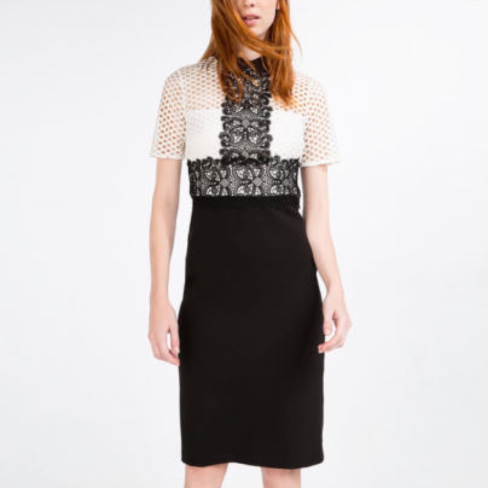 ZARA WOMAN BLACK TUBE DRESS WITH LACE TOP